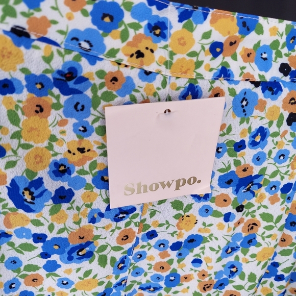 Showpo Pants 12 Micro Floral Ankle Straight Button Zip Lightweight Blue Orange - Picture 3 of 11